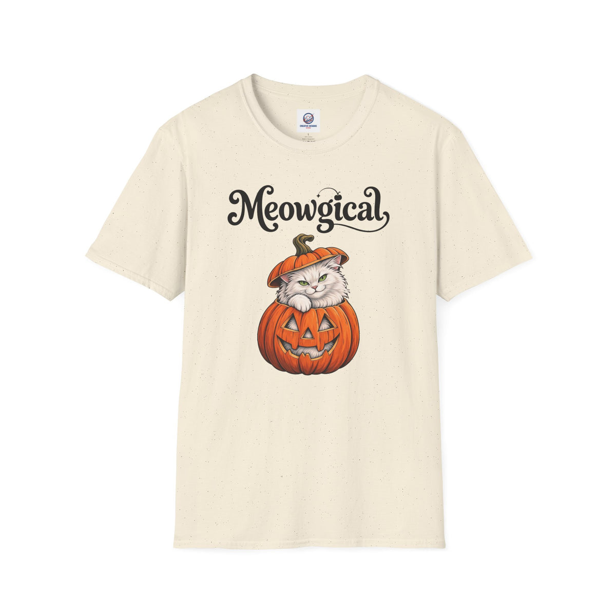 Meowgical Fluffy White Cat - Halloween Jack O'Lantern Pumpkin T-Shirt | White Cat Sitting Inside Pumpkin Halloween Tee | Casual Halloween T Shirt Gift For Her | Shipped UK