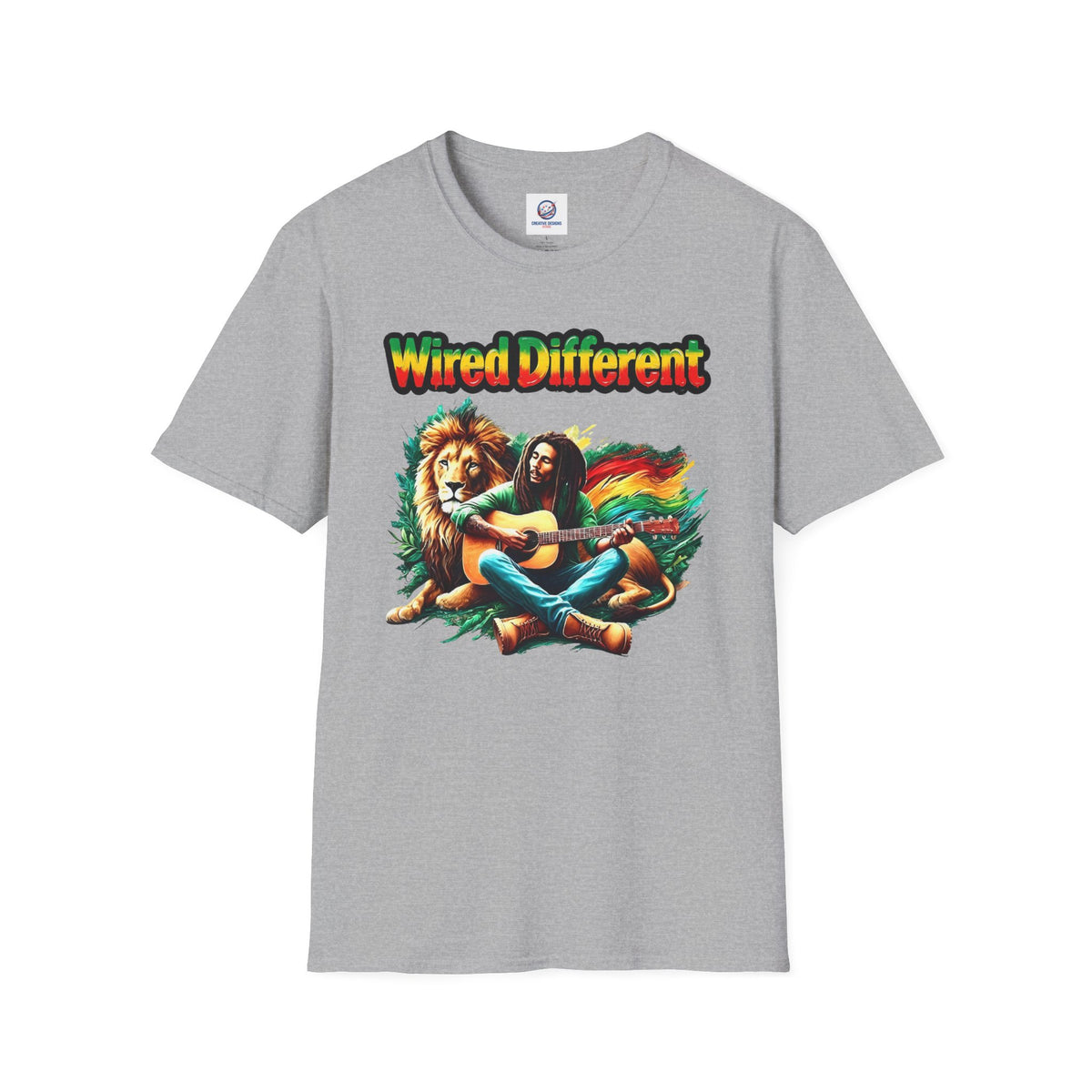 Rasta Bob, Reggae Lion Graphic T-Shirt | Rastafarian Guitar Musician Tee | Reggae Music Icon | Wired Different™ Slogan Shirt | Shipped USA