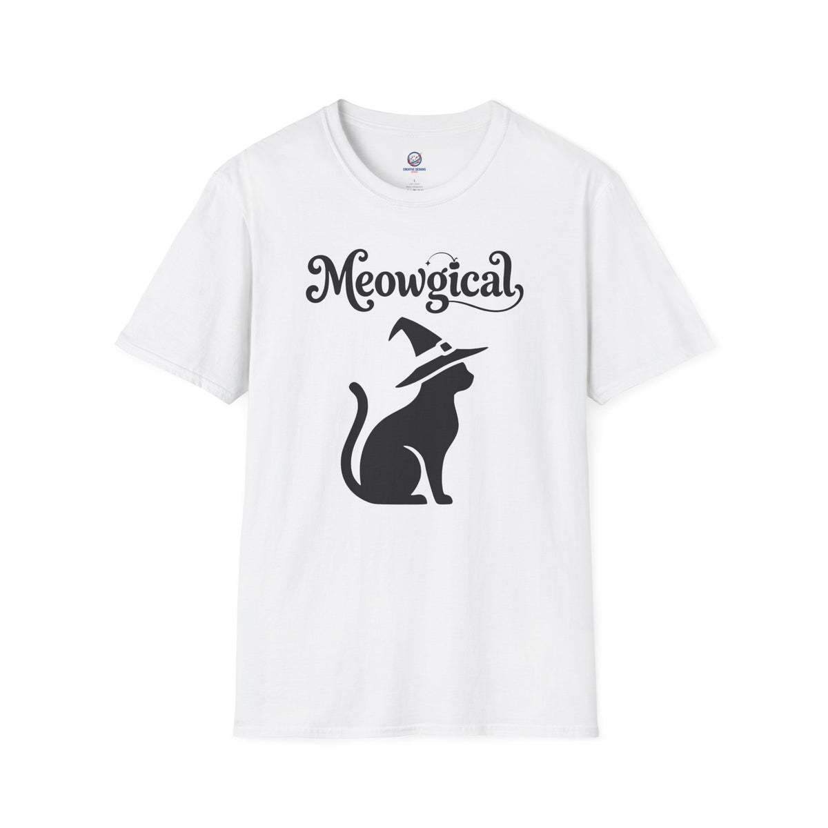Meowgical Witch Cat T-Shirt | Black Cat Silhouette Wearing A Witch's Hat | Ideal For Halloween or Any White Witches Out There Looking To Bring Some Magical Fun To Your Casual Wear | Shipped USA