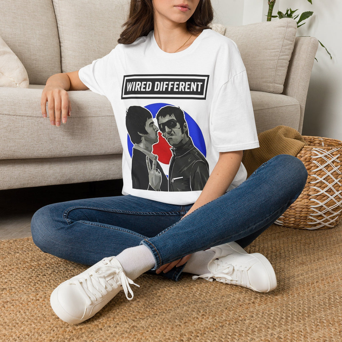 The Gallagher Brothers | Retro Rock Band / Britpop Portrait | Wired Different™ Slogan T-Shirt - White | Shipped UK
