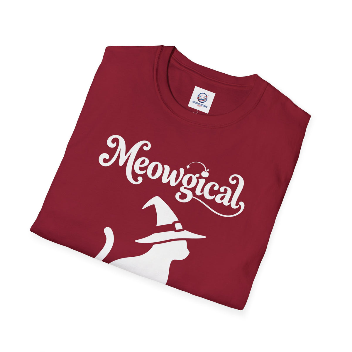 Meowgical Witch Cat T-Shirt | White Cat Silhouette Wearing A Witch's Hat | Ideal For Halloween or Any White Witches Out There Looking To Bring Some Magical Fun To Your Casual Wear | Shipped UK
