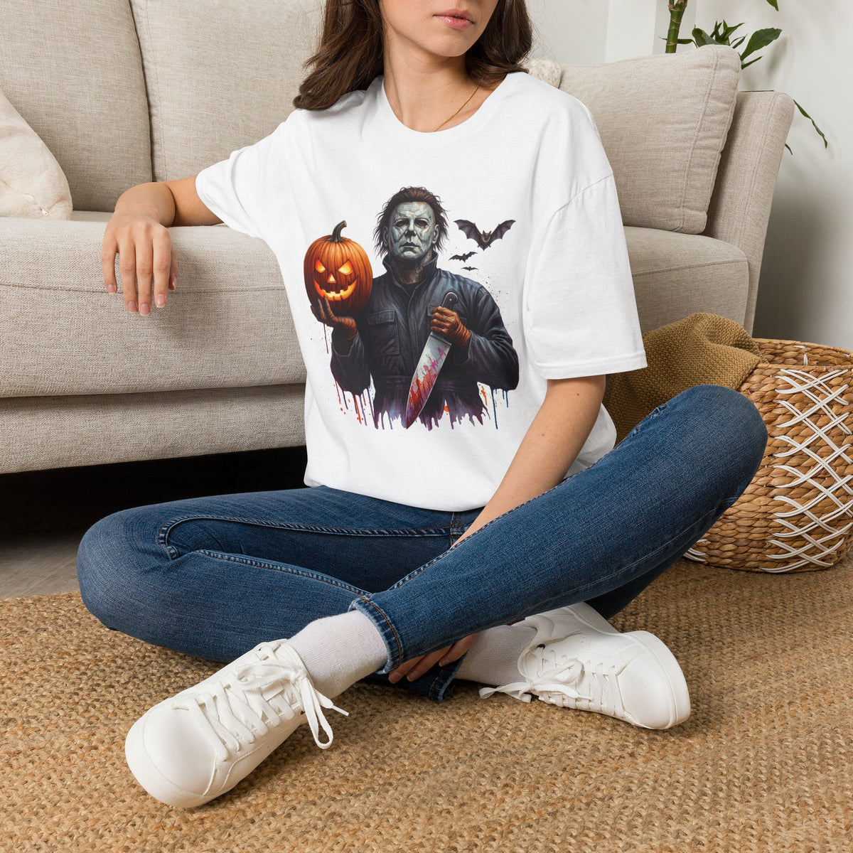 Michael Myers Halloween Pumpkin T-Shirt | Iconic Slasher Tee | Pumpkin "Jack O' Lantern" & Knife Horror T Shirt | Horror Movie Inspired Apparel | Shipped USA