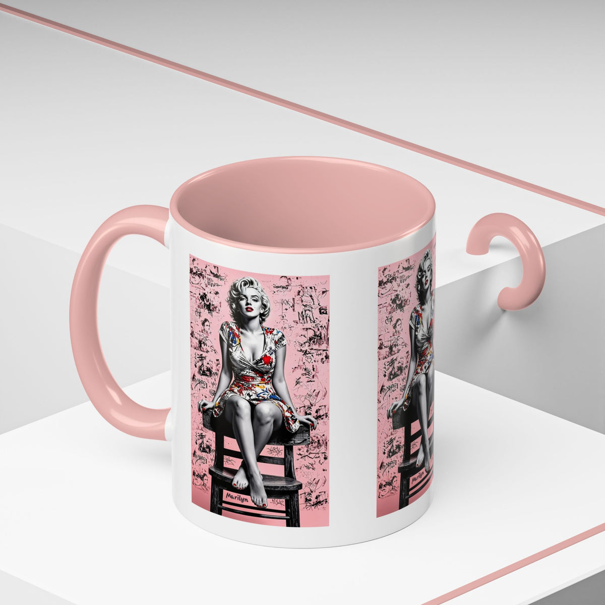 Marilyn Inspired Pink Accent Coffee Mug | Pop-Art | Vintage Hollywood Glam - Displaying Attitude, Empowerment & Speaks to Bold Individuality | Shipped USA