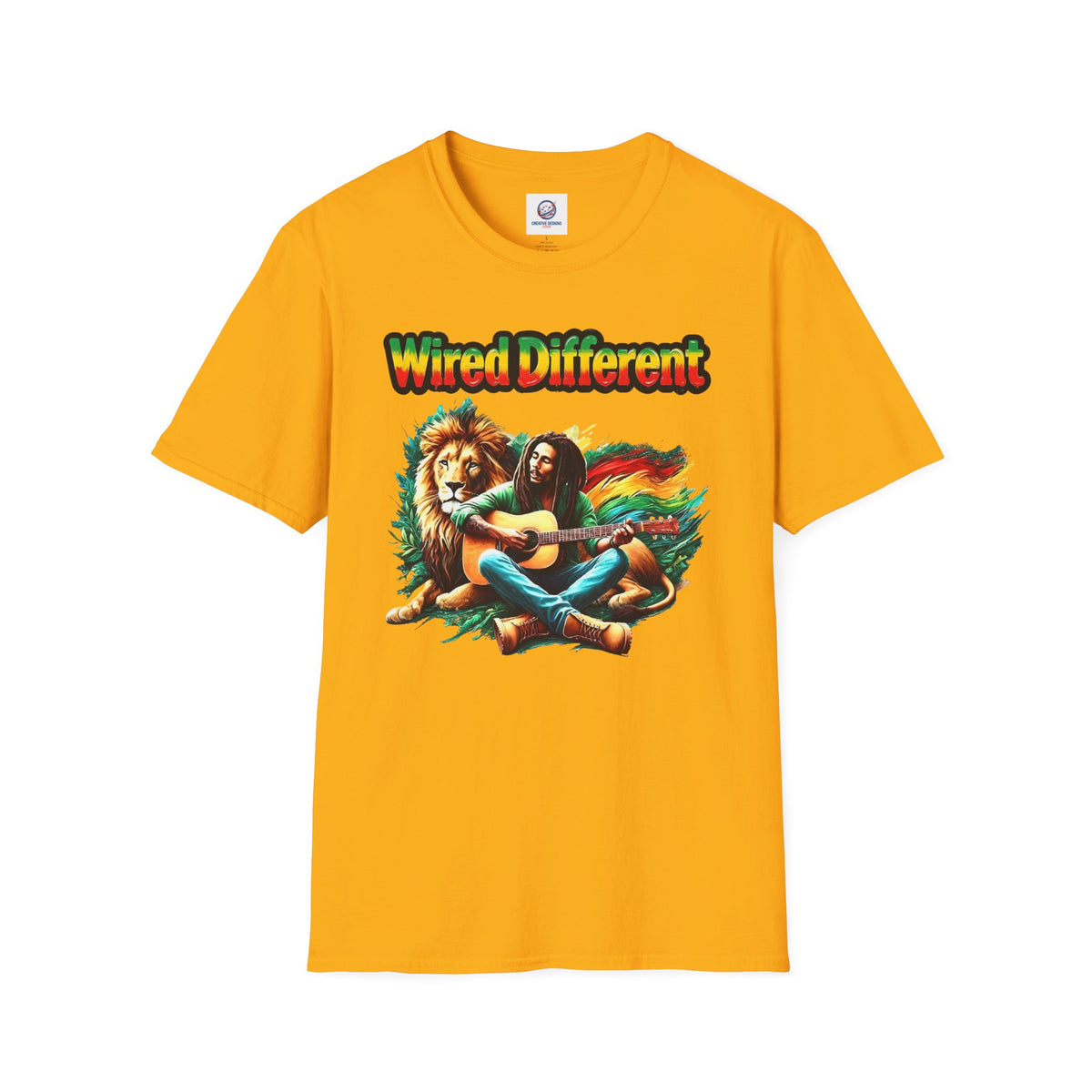 Rasta Bob, Reggae Lion Graphic T-Shirt | Rastafarian Guitar Musician Tee | Reggae Music Icon | Wired Different™ Slogan Shirt | Printed UK