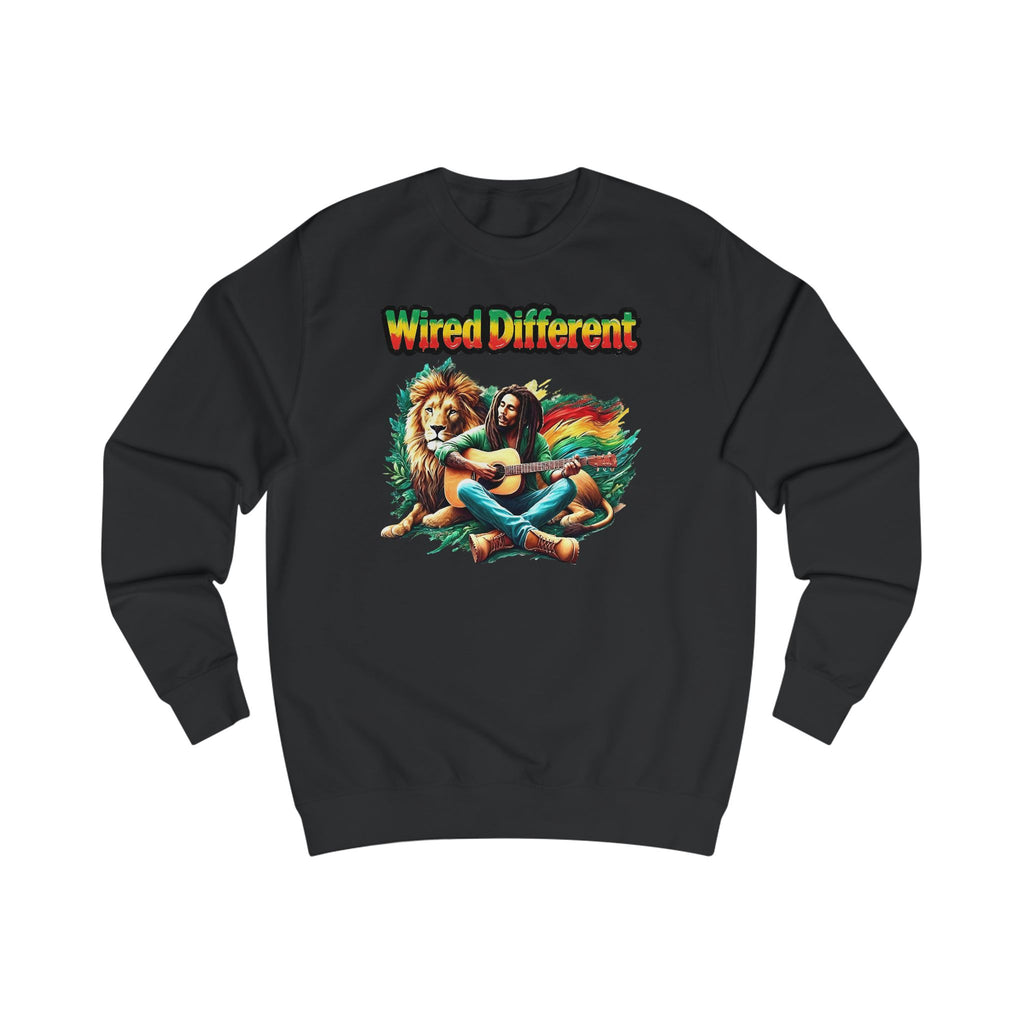 Rasta Bob, Reggae Lion Graphic Sweatshirt | Rastafarian Guitar Musician Jumper | Reggae Music Icon | Wired Different™ Slogan Top | Printed UK