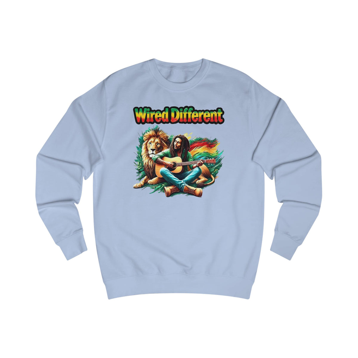 Rasta Bob, Reggae Lion Graphic Sweatshirt | Rastafarian Guitar Musician Jumper | Reggae Music Icon | Wired Different™ Slogan Top | Printed UK