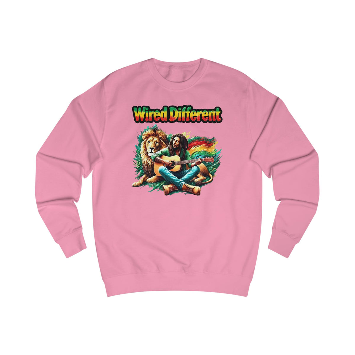 Rasta Bob, Reggae Lion Graphic Sweatshirt | Rastafarian Guitar Musician Jumper | Reggae Music Icon | Wired Different™ Slogan Top | Printed UK