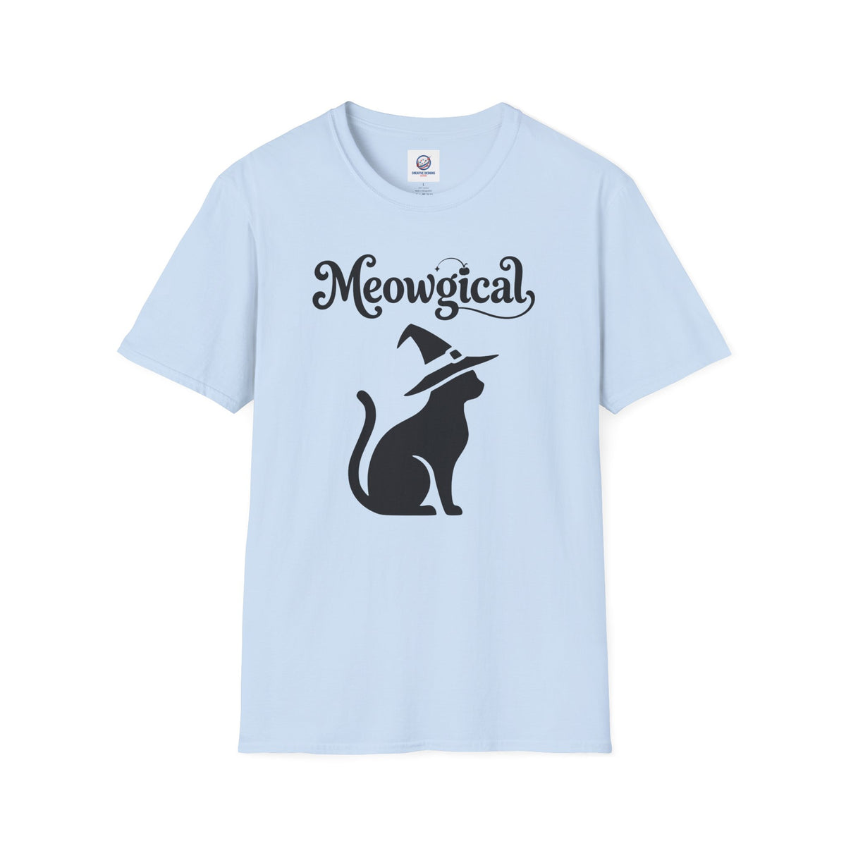 Meowgical Witch Cat T-Shirt | Black Cat Silhouette Wearing A Witch's Hat | Ideal For Halloween or Any White Witches Out There Looking To Bring Some Magical Fun To Your Casual Wear | Shipped USA