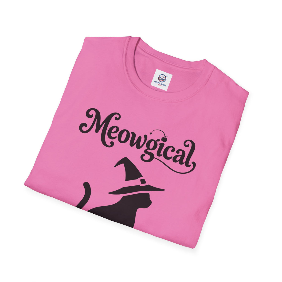 Meowgical Witch Cat T-Shirt | Black Cat Silhouette Wearing A Witch's Hat | Ideal For Halloween or Any White Witches Out There Looking To Bring Some Magical Fun To Your Casual Wear | Shipped UK