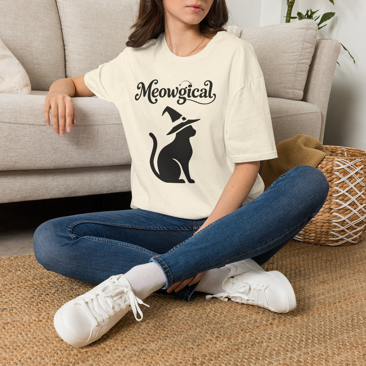 Meowgical Witch Cat T-Shirt | Black Cat Silhouette Wearing A Witch's Hat | Ideal For Halloween or Any White Witches Out There Looking To Bring Some Magical Fun To Your Casual Wear | Shipped UK