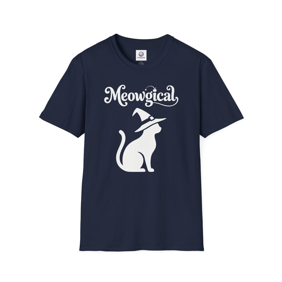 Meowgical Witch Cat T-Shirt | White Cat Silhouette Wearing A Witch's Hat | Ideal For Halloween or Any White Witches Out There Looking To Bring Some Magical Fun To Your Casual Wear | Shipped UK