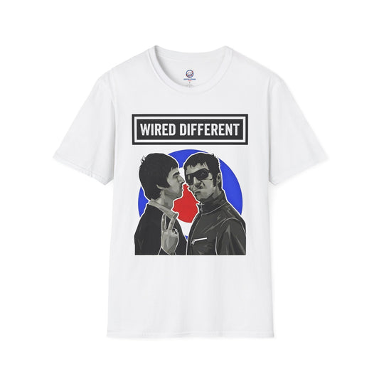The Gallagher Brothers | Retro Rock Band / Britpop Portrait | Wired Different™ Slogan T-Shirt - White | Shipped USA