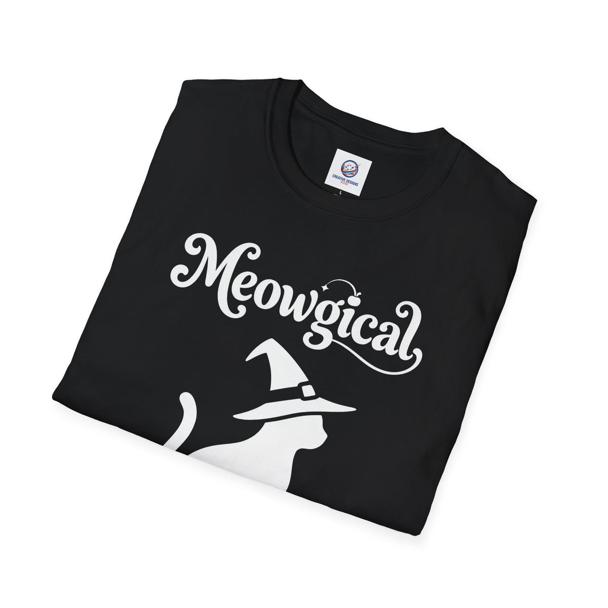 Meowgical Witch Cat T-Shirt | White Cat Silhouette Wearing A Witch's Hat | Ideal For Halloween or Any White Witches Out There Looking To Bring Some Magical Fun To Your Casual Wear | Shipped UK