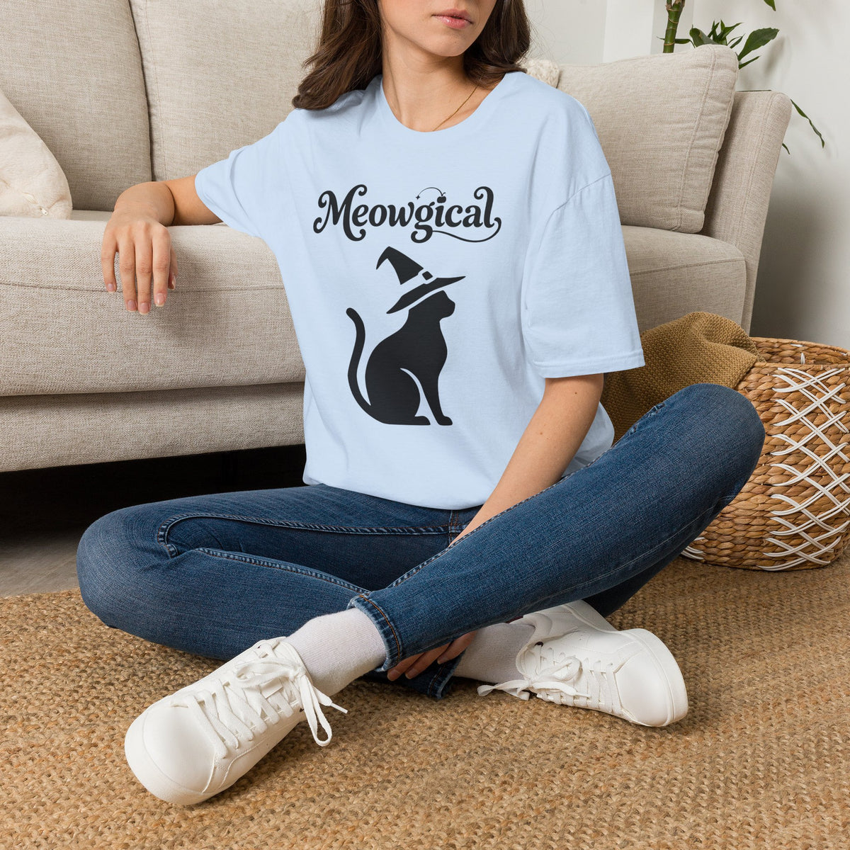 Meowgical Witch Cat T-Shirt | Black Cat Silhouette Wearing A Witch's Hat | Ideal For Halloween or Any White Witches Out There Looking To Bring Some Magical Fun To Your Casual Wear | Shipped UK