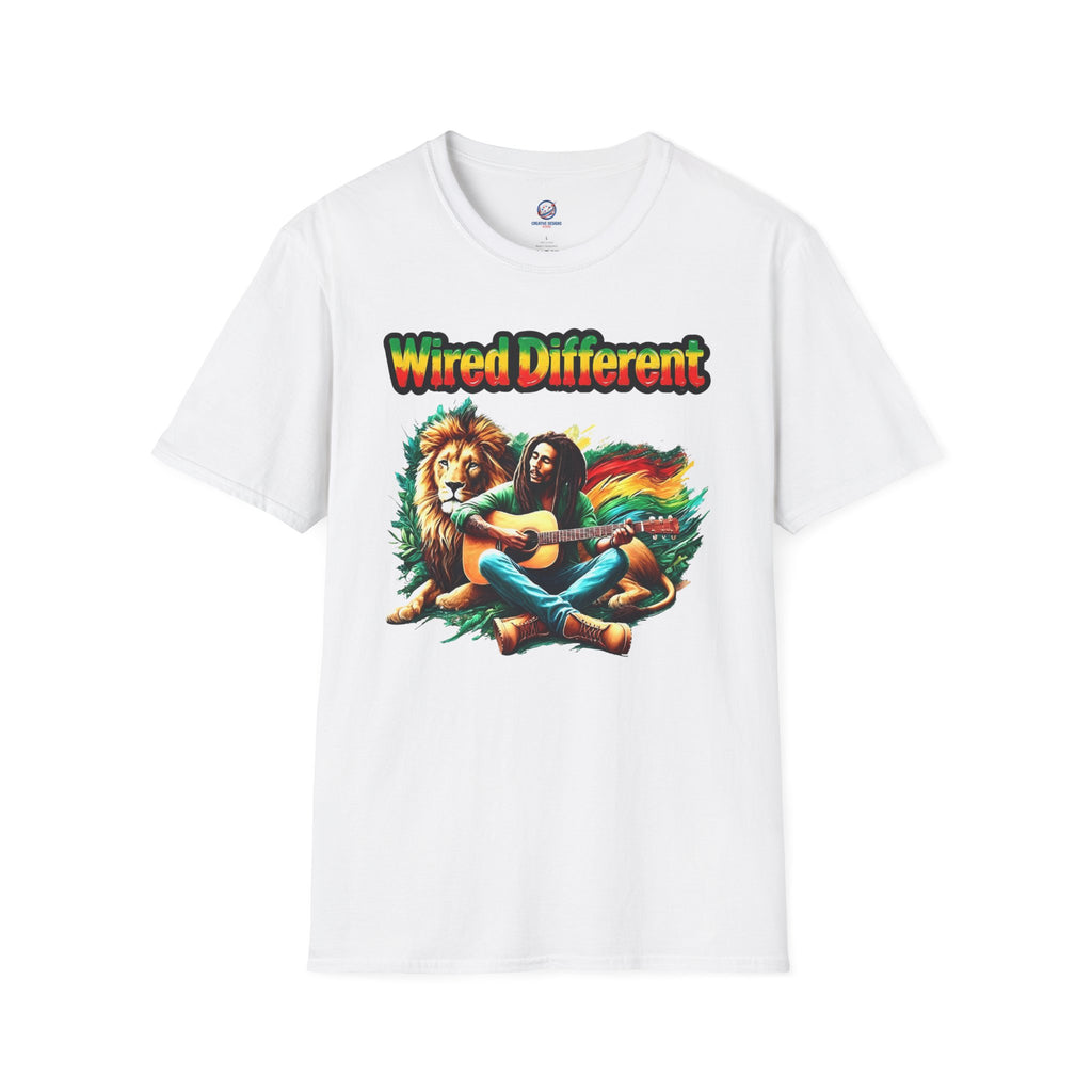 Rasta Bob, Reggae Lion Graphic T-Shirt | Rastafarian Guitar Musician Tee | Reggae Music Icon | Wired Different™ Slogan Shirt | Printed UK