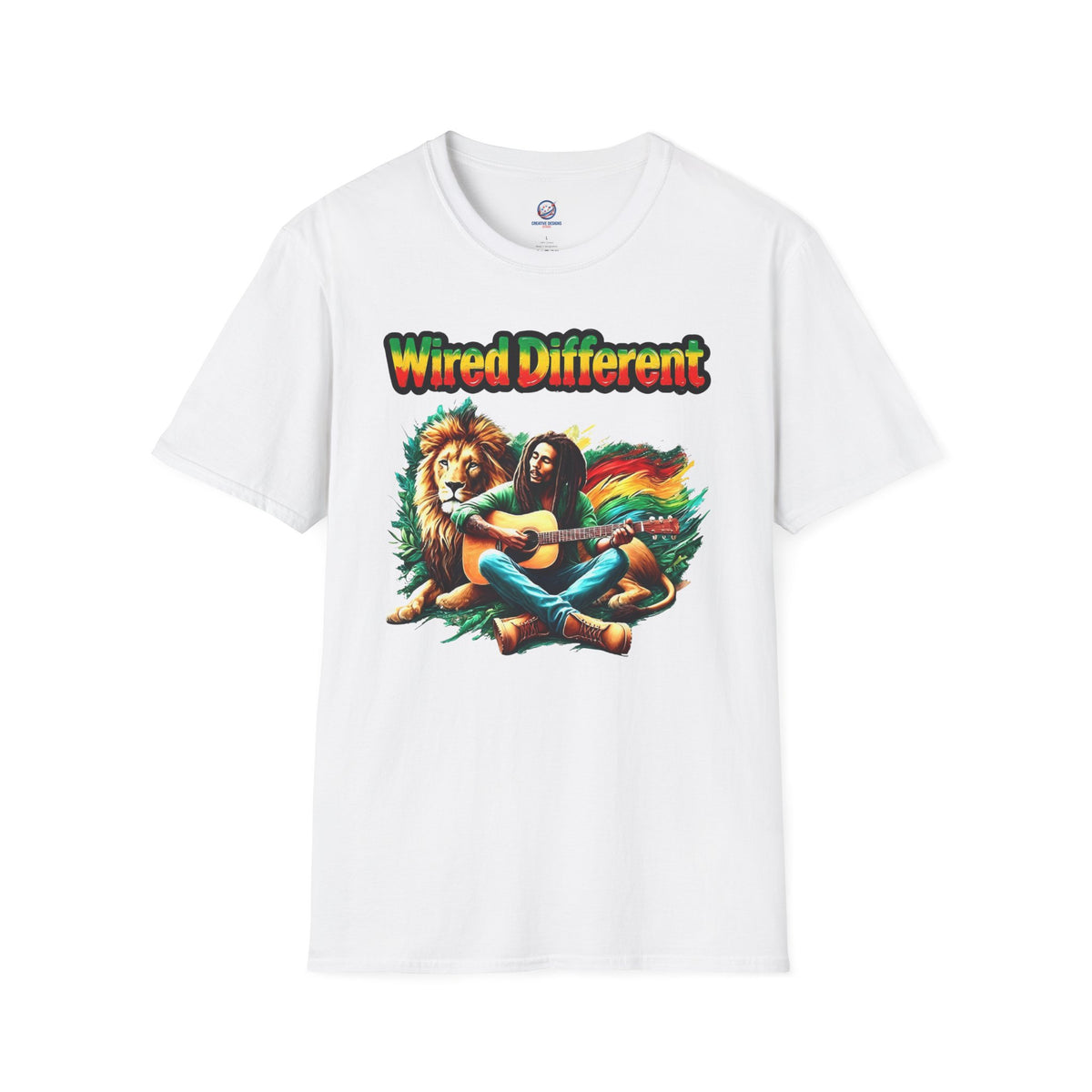 Rasta Bob, Reggae Lion Graphic T-Shirt | Rastafarian Guitar Musician Tee | Reggae Music Icon | Wired Different™ Slogan Shirt | Printed UK