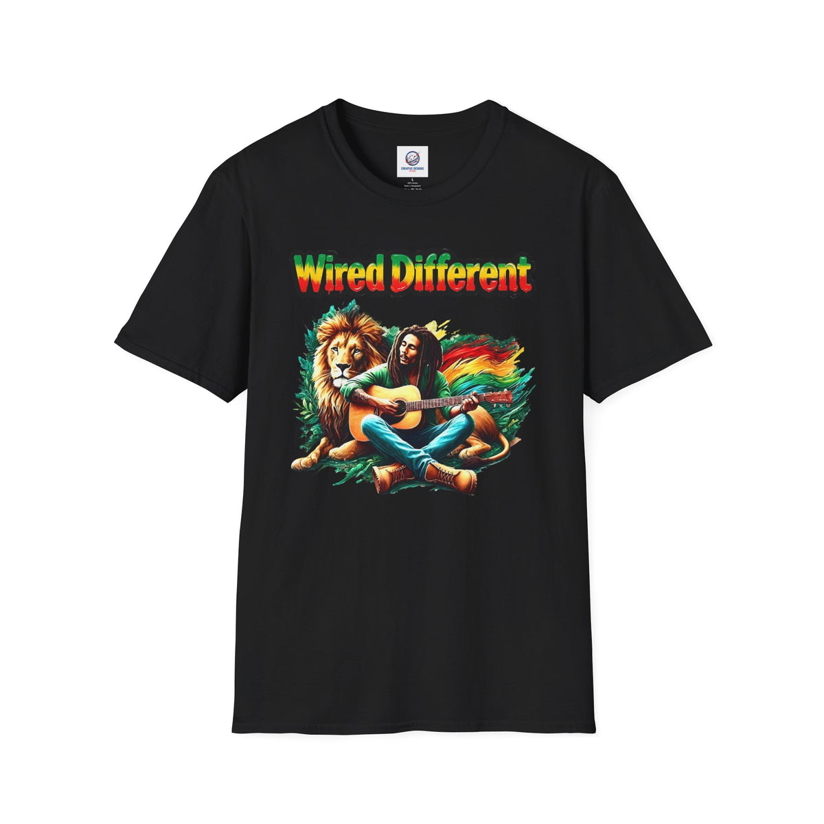 Rasta Bob, Reggae Lion Graphic T-Shirt | Rastafarian Guitar Musician Tee | Reggae Music Icon | Wired Different™ Slogan Shirt | Printed UK
