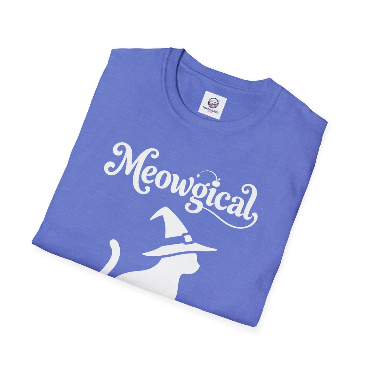 Meowgical Witch Cat T-Shirt | White Cat Silhouette Wearing A Witch's Hat | Ideal For Halloween or Any White Witches Out There Looking To Bring Some Magical Fun To Your Casual Wear | Shipped USA