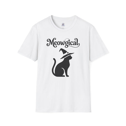 Meowgical Witch Cat T-Shirt | Black Cat Silhouette Wearing A Witch's Hat | Ideal For Halloween or Any White Witches Out There Looking To Bring Some Magical Fun To Your Casual Wear | Shipped UK