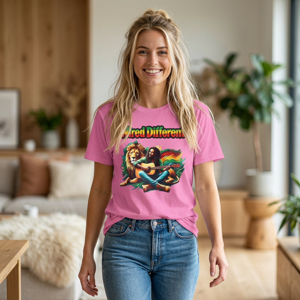 Rasta Bob, Reggae Lion Graphic T-Shirt | Rastafarian Guitar Musician Tee | Reggae Music Icon | Wired Different™ Slogan Shirt | Printed UK