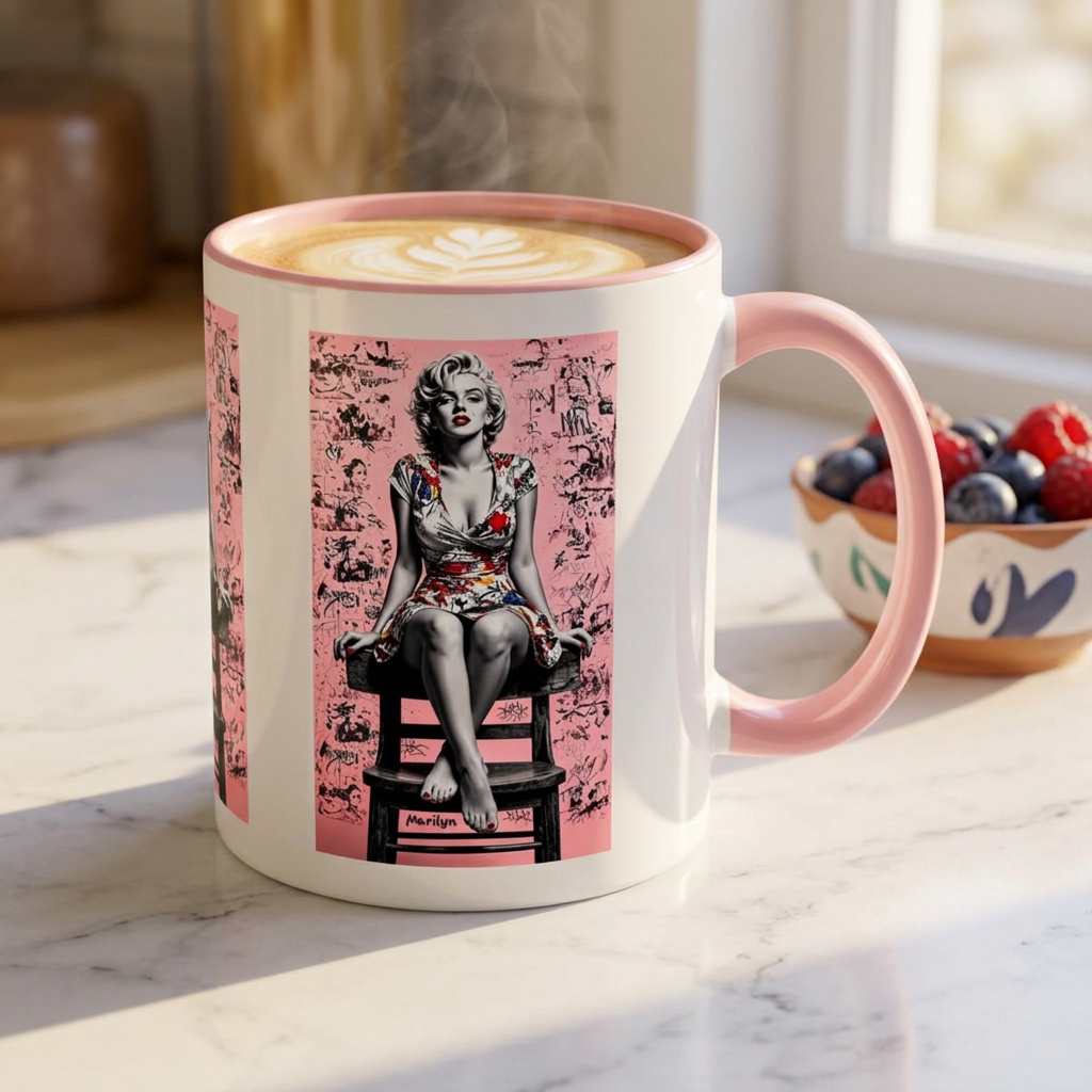 Marilyn Inspired Pink Accent Coffee Mug | Pop-Art | Vintage Hollywood Glam - Displaying Attitude, Empowerment & Speaks to Bold Individuality | Shipped USA