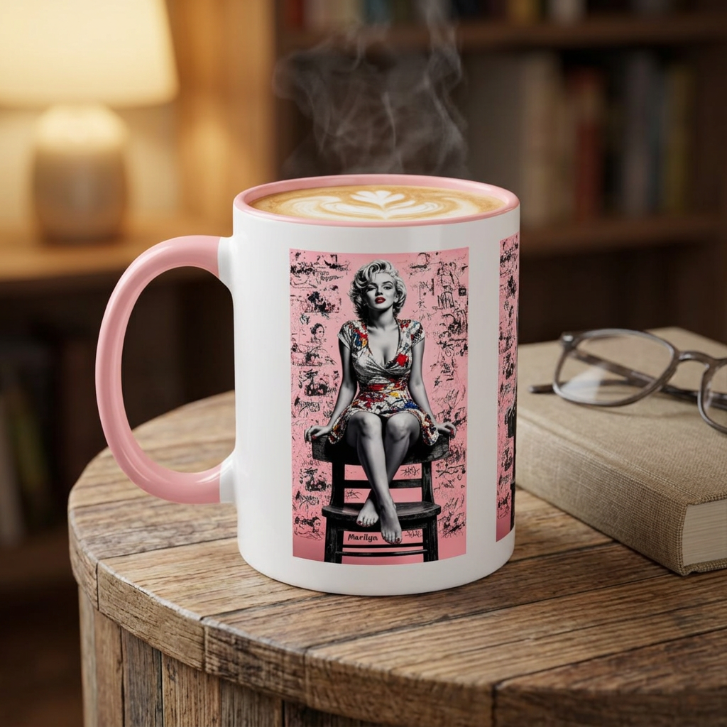 Marilyn Inspired Pink Accent Coffee Mug | Pop-Art | Vintage Hollywood Glam - Displaying Attitude, Empowerment & Speaks to Bold Individuality | Shipped USA