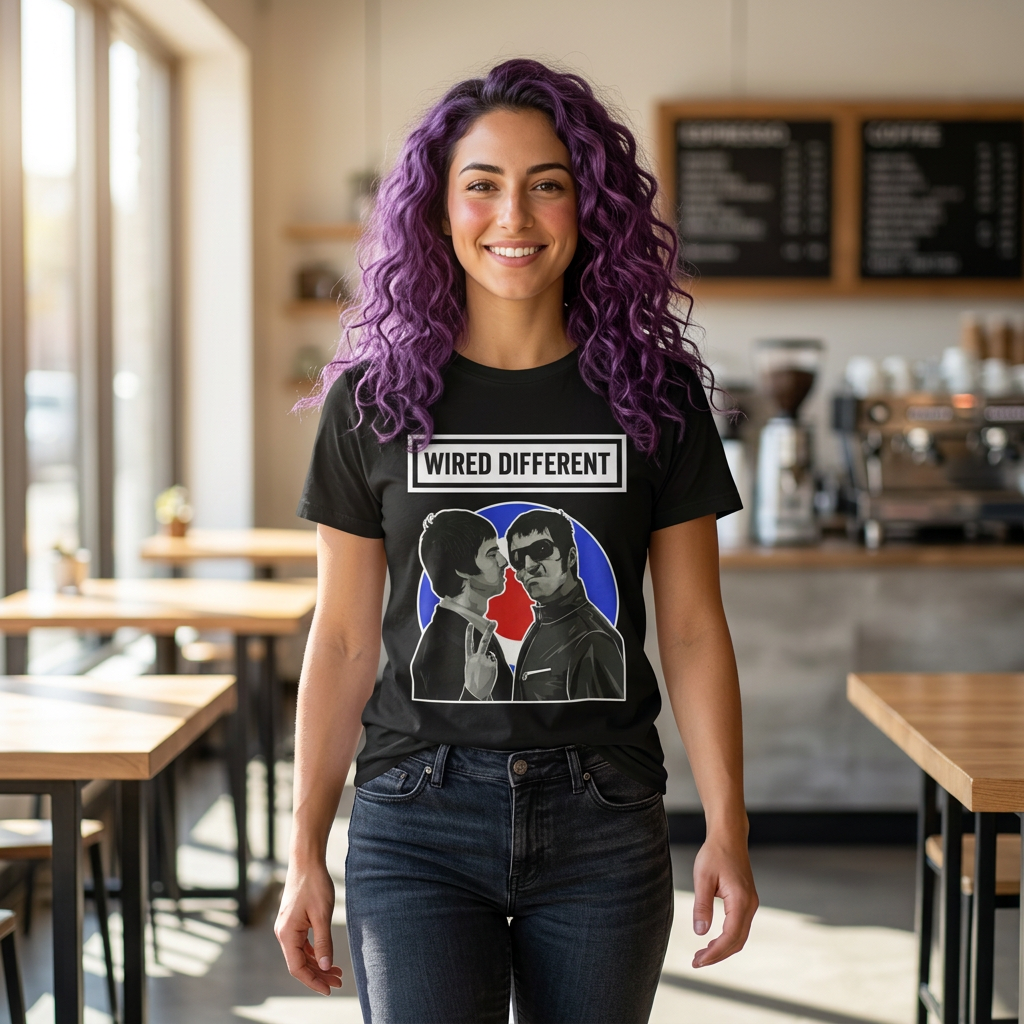 The Gallagher Brothers T-Shirt | Retro British Rock Band / Britpop Portrait Tee | Indie / MOD Inspired | Wired Different™ Slogan T-Shirt - Black | Shipped UK