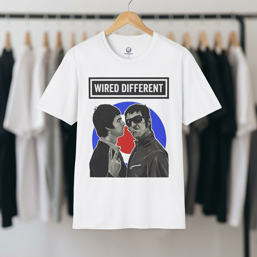 The Gallagher Brothers | Retro Rock Band / Britpop Portrait | Wired Different™ Slogan T-Shirt - White | Shipped UK