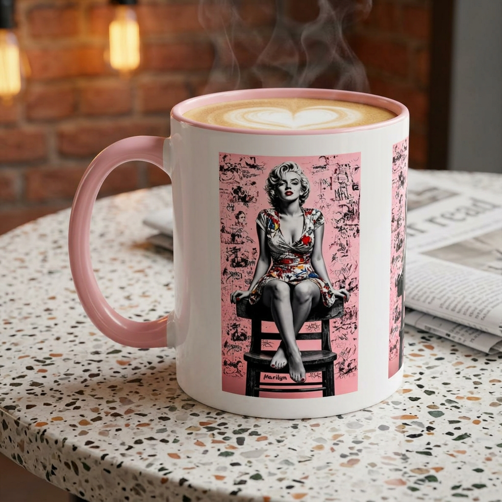 Marilyn Inspired Pink Accent Coffee Mug | Pop-Art | Vintage Hollywood Glam - Displaying Attitude, Empowerment & Speaks to Bold Individuality | Shipped UK