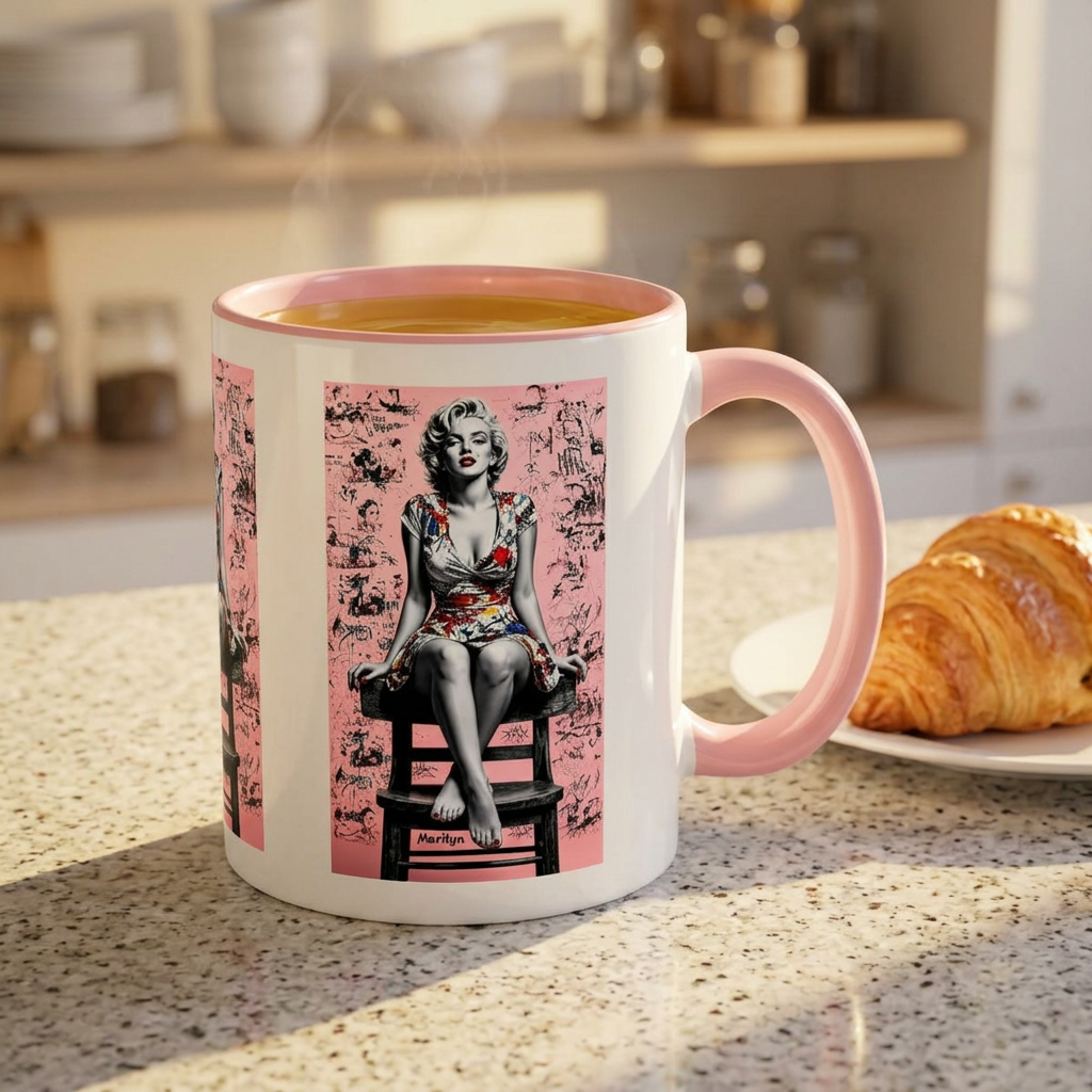 Marilyn Inspired Pink Accent Coffee Mug | Pop-Art | Vintage Hollywood Glam - Displaying Attitude, Empowerment & Speaks to Bold Individuality | Shipped UK