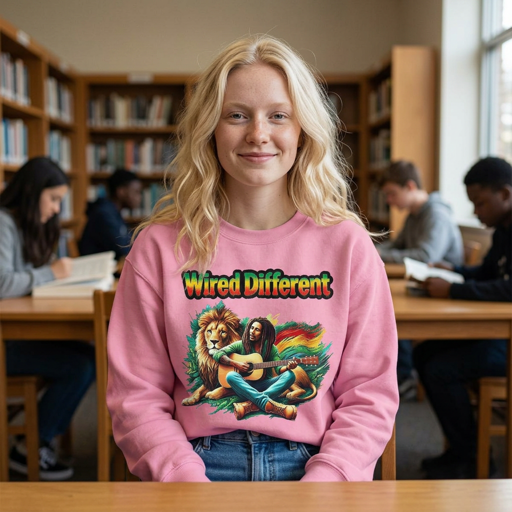 Rasta Bob, Reggae Lion Graphic Sweatshirt | Rastafarian Guitar Musician Jumper | Reggae Music Icon | Wired Different™ Slogan Top | Printed UK