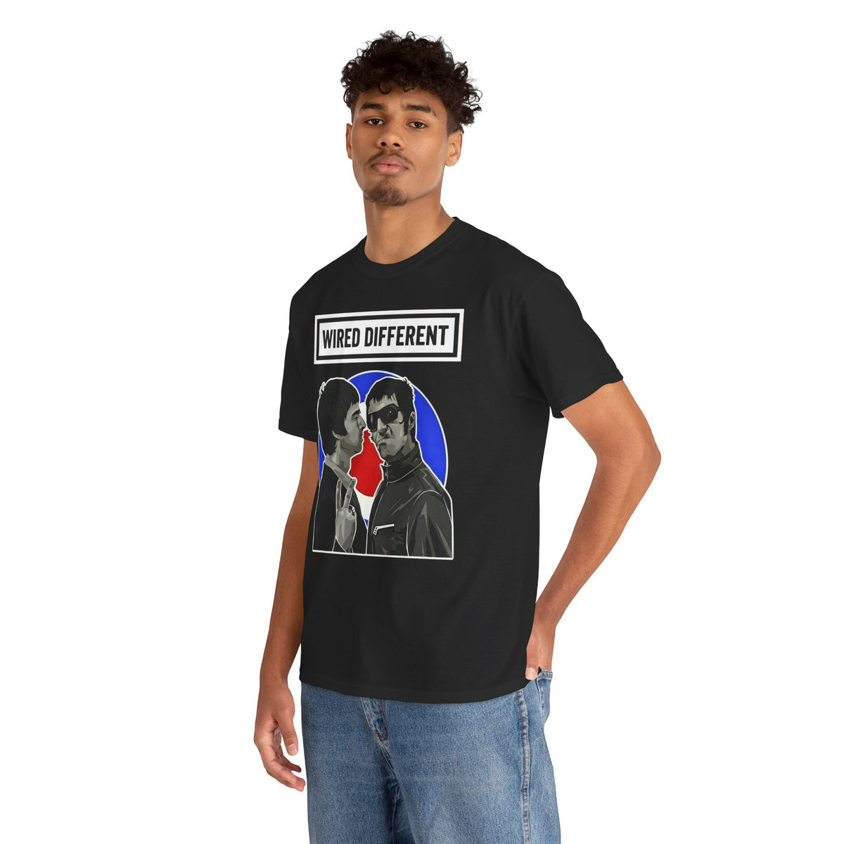 The Gallagher Brothers T-Shirt | Retro British Rock Band / Britpop Portrait Tee | Indie / MOD Inspired | Wired Different™ Slogan T-Shirt - Black | Shipped USA