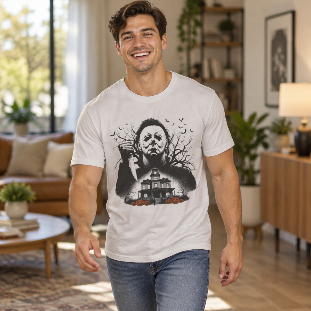 Michael Goes Home - Horror Movie Inspired Tee | Halloween Haunted House T-Shirt | Fun, Spooky Halloween Apparel | Shipped USA