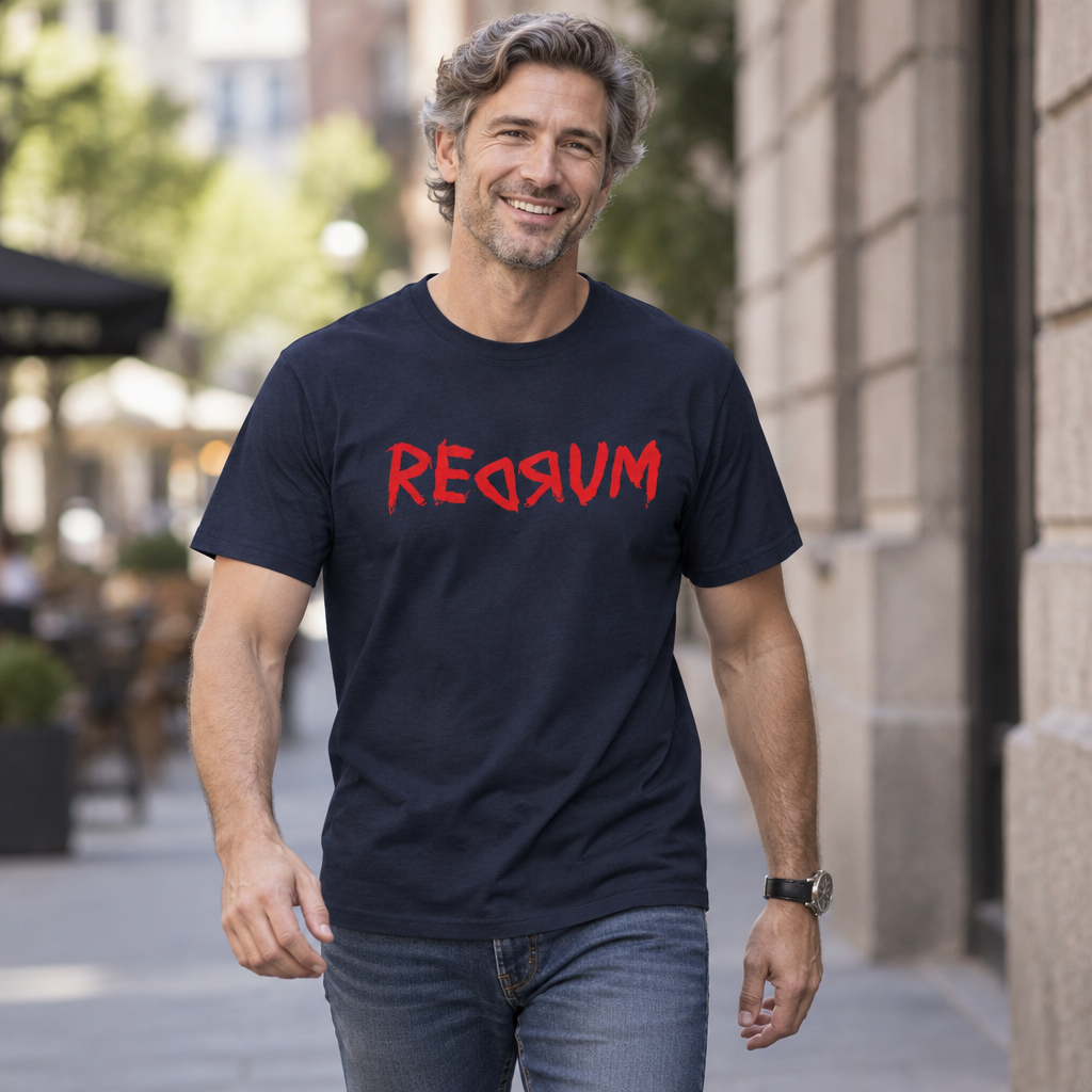 REDRUM Graphic T-Shirt  | Tee Inspired by The Shining mirror scene | T Shirt For Psychological Horror Fans | Fans of Supernatural Horror and People with A Dark Sense of Humour | Ideal for Halloween or Everyday Casual Wear | Shipped UK
