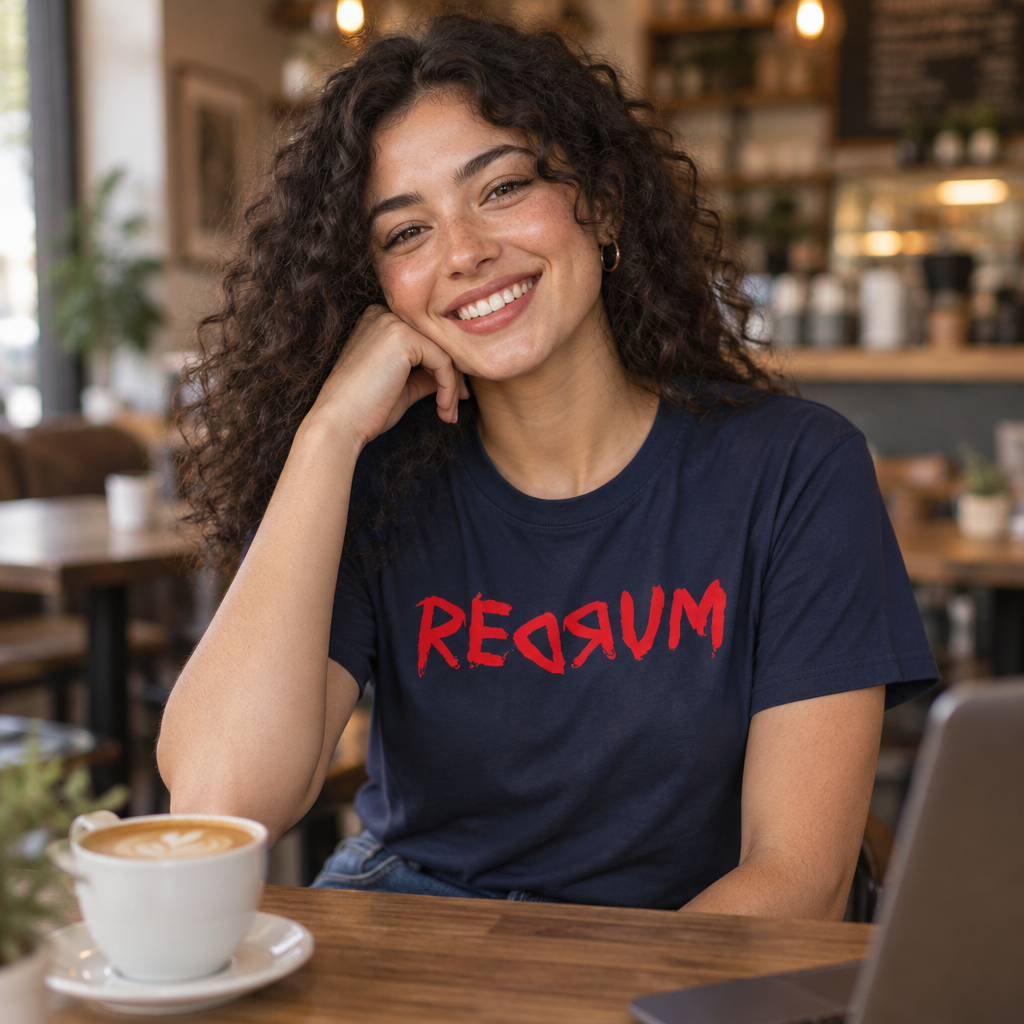 REDRUM Graphic T-Shirt  | Tee Inspired by The Shining mirror scene | T Shirt For Psychological Horror Fans | Fans of Supernatural Horror and People with A Dark Sense of Humour | Shipped USA