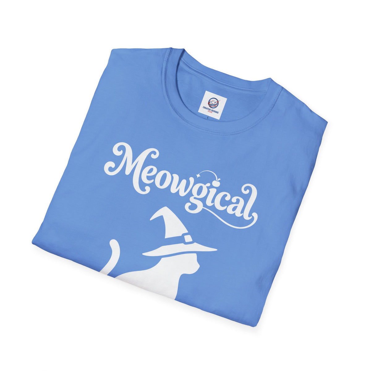 Meowgical Witch Cat T-Shirt | White Cat Silhouette Wearing A Witch's Hat | Ideal For Halloween or Any White Witches Out There Looking To Bring Some Magical Fun To Your Casual Wear | Shipped UK