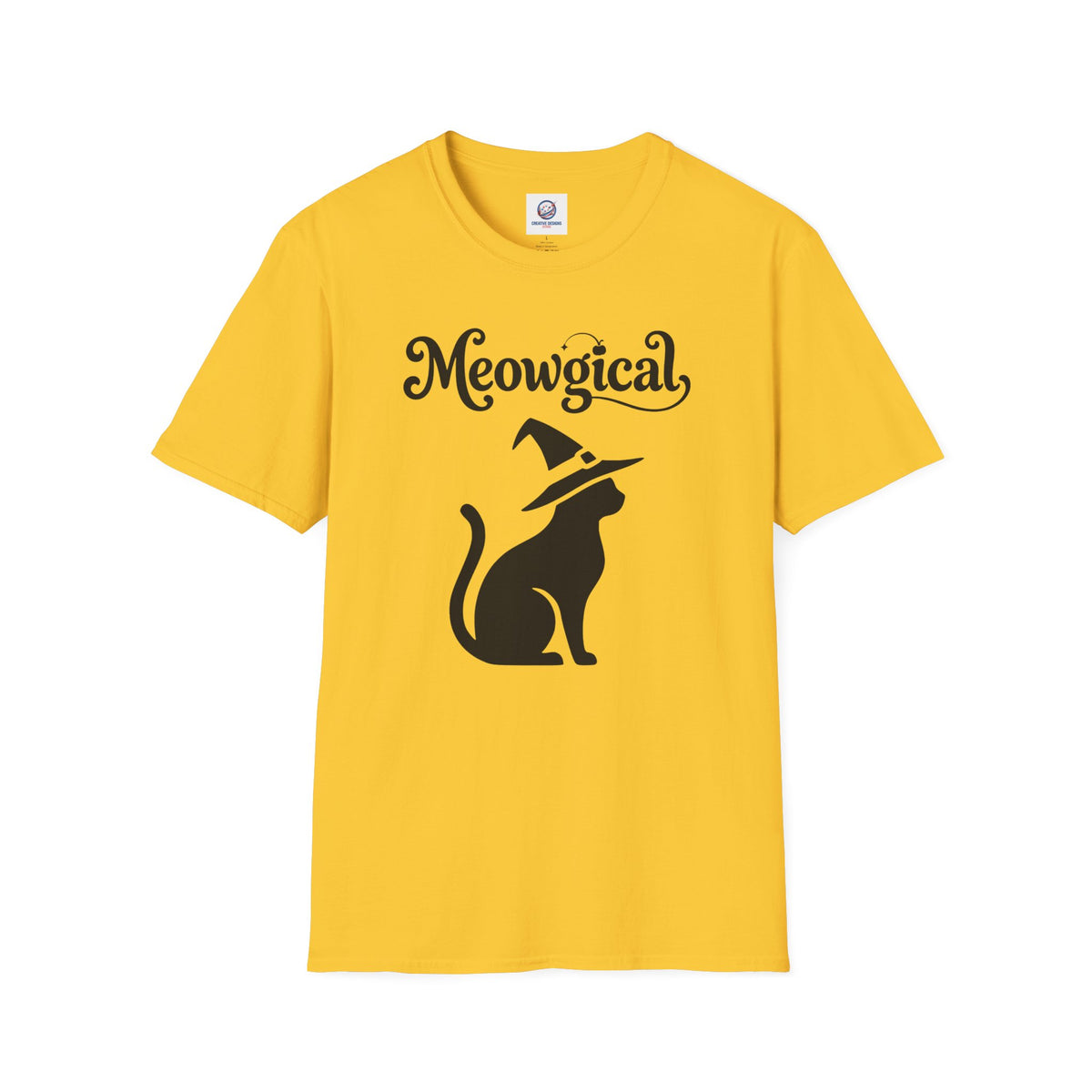 Meowgical Witch Cat T-Shirt | Black Cat Silhouette Wearing A Witch's Hat | Ideal For Halloween or Any White Witches Out There Looking To Bring Some Magical Fun To Your Casual Wear | Shipped USA