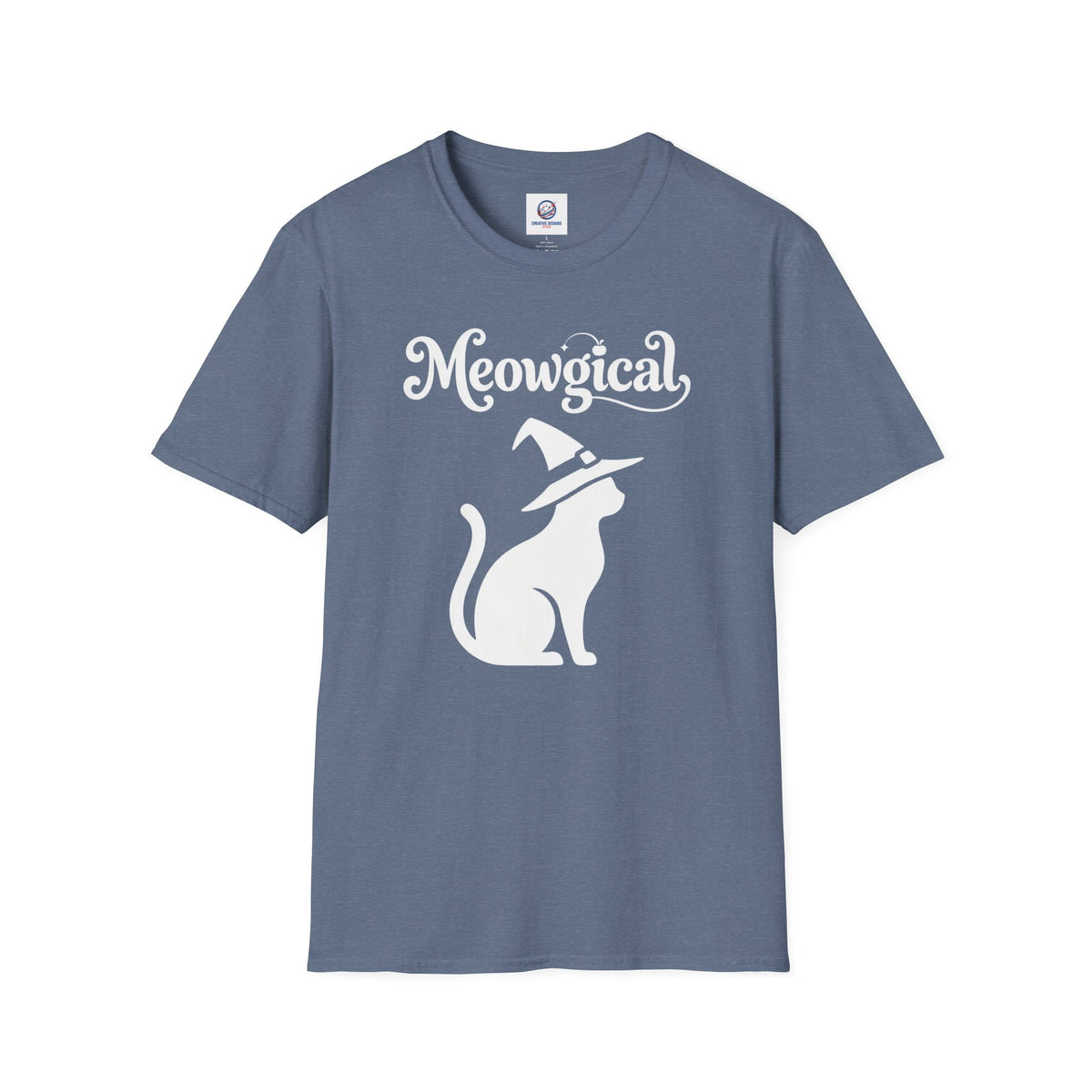 Meowgical Witch Cat T-Shirt | White Cat Silhouette Wearing A Witch's Hat | Ideal For Halloween or Any White Witches Out There Looking To Bring Some Magical Fun To Your Casual Wear | Shipped USA