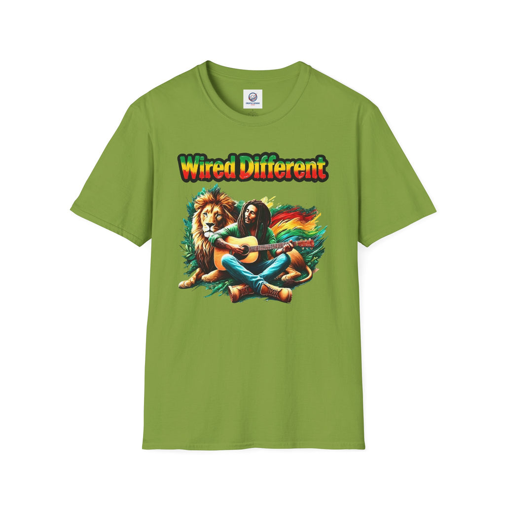Rasta Bob, Reggae Lion Graphic T-Shirt | Rastafarian Guitar Musician Tee | Reggae Music Icon | Wired Different™ Slogan Shirt | Printed UK