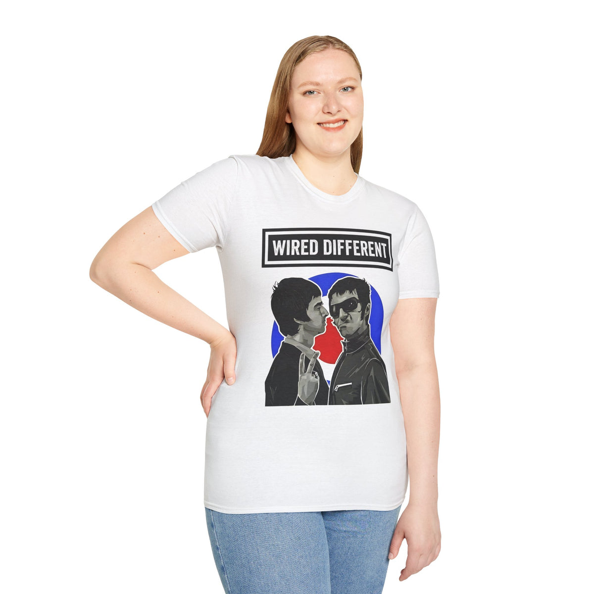 The Gallagher Brothers | Retro Rock Band / Britpop Portrait | Wired Different™ Slogan T-Shirt - White | Shipped UK