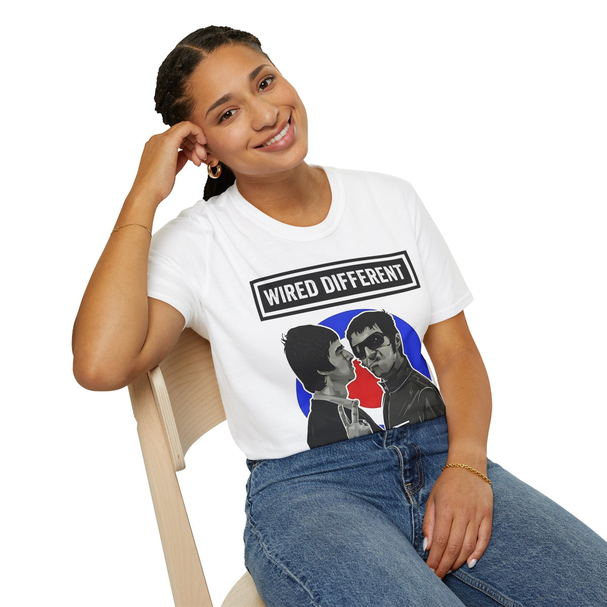 The Gallagher Brothers | Retro Rock Band / Britpop Portrait | Wired Different™ Slogan T-Shirt - White | Shipped UK