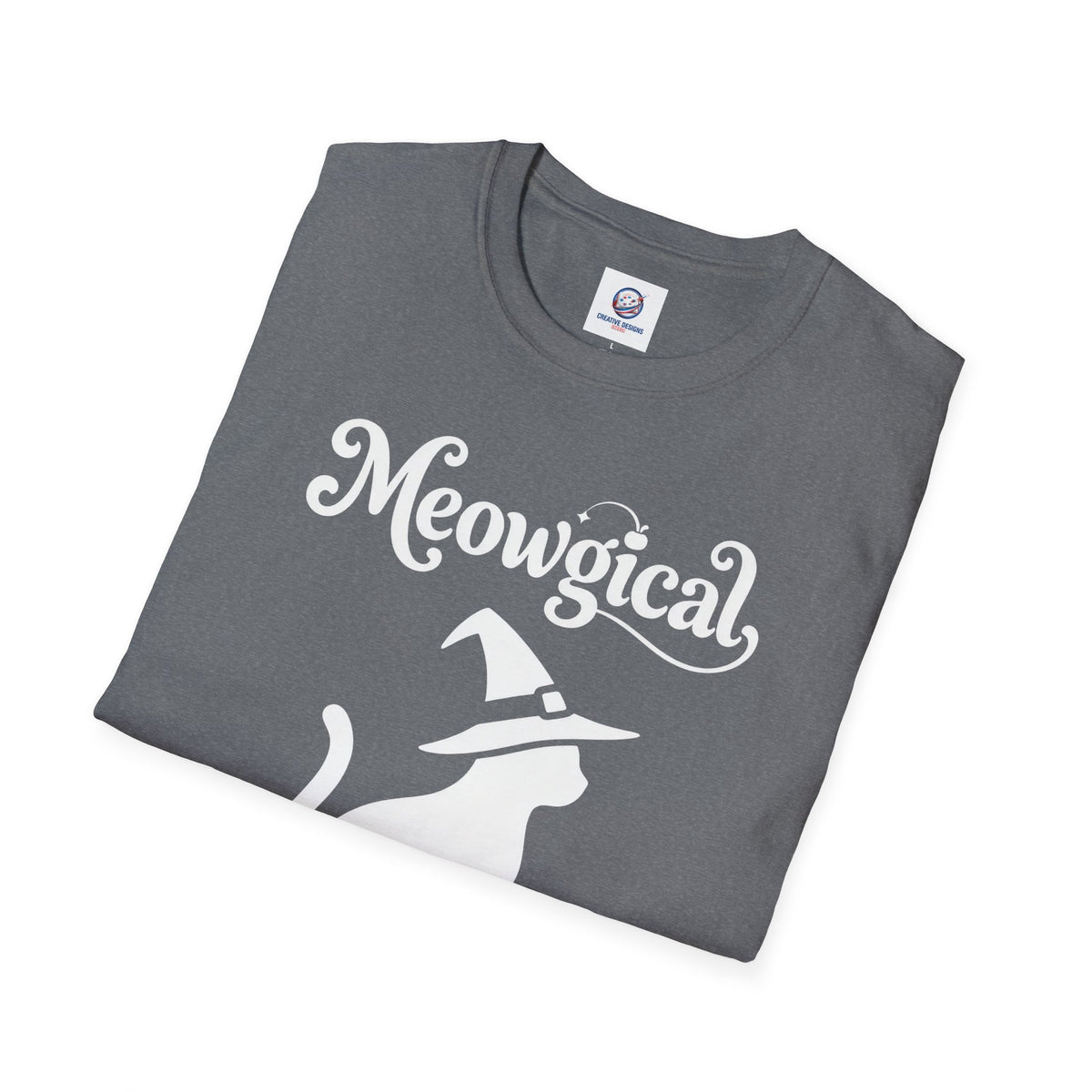 Meowgical Witch Cat T-Shirt | White Cat Silhouette Wearing A Witch's Hat | Ideal For Halloween or Any White Witches Out There Looking To Bring Some Magical Fun To Your Casual Wear | Shipped UK