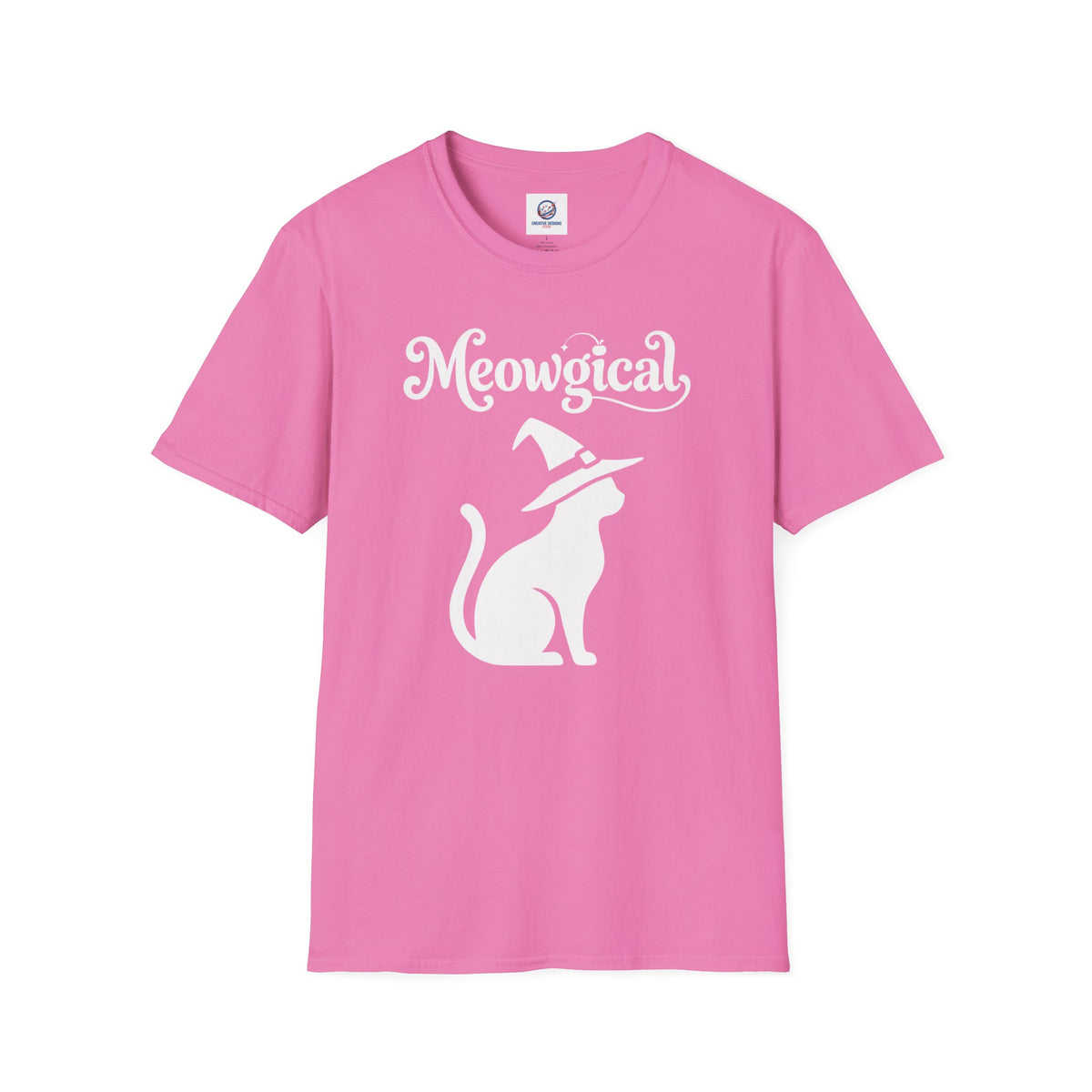 Meowgical Witch Cat T-Shirt | White Cat Silhouette Wearing A Witch's Hat | Ideal For Halloween or Any White Witches Out There Looking To Bring Some Magical Fun To Your Casual Wear | Shipped UK