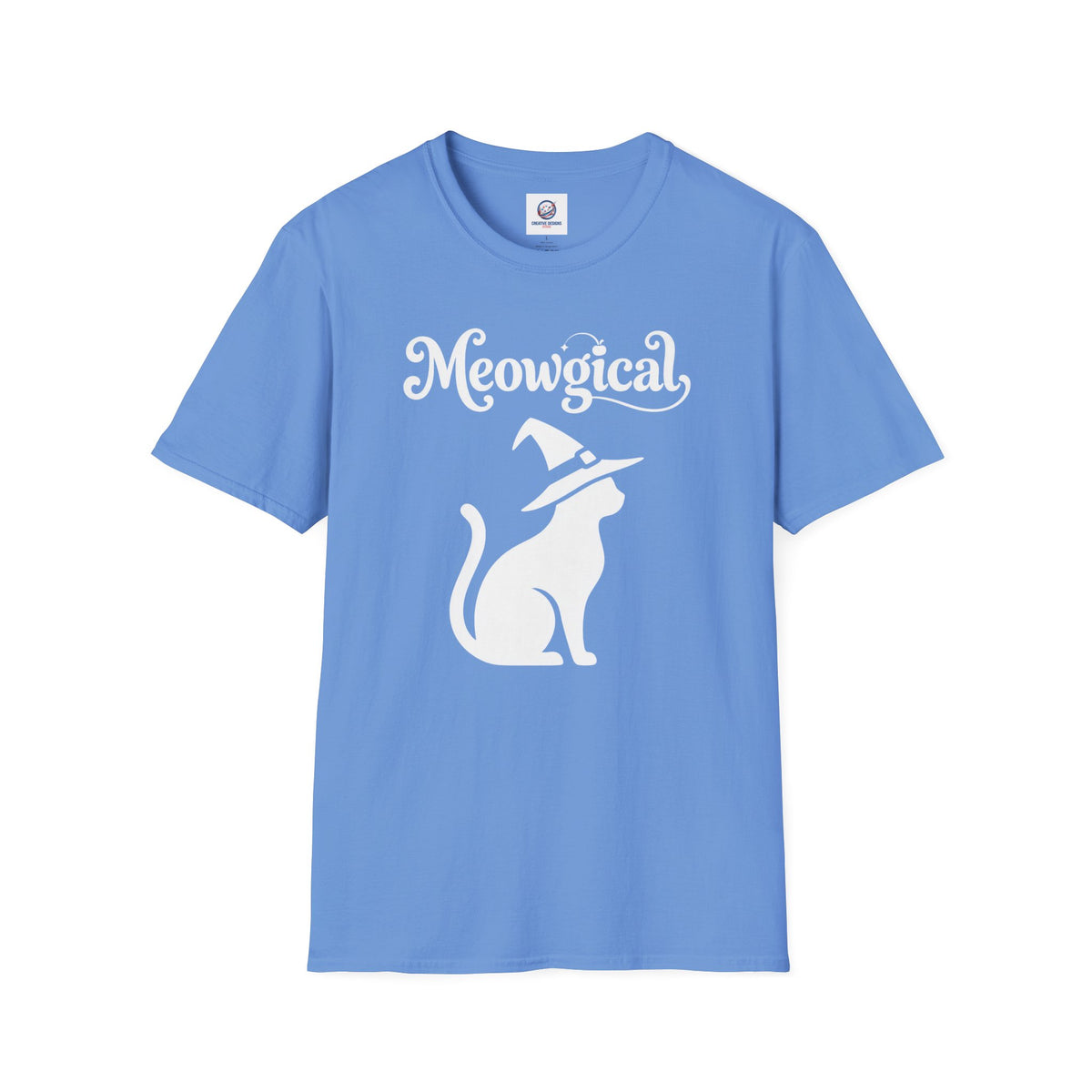 Meowgical Witch Cat T-Shirt | White Cat Silhouette Wearing A Witch's Hat | Ideal For Halloween or Any White Witches Out There Looking To Bring Some Magical Fun To Your Casual Wear | Shipped UK