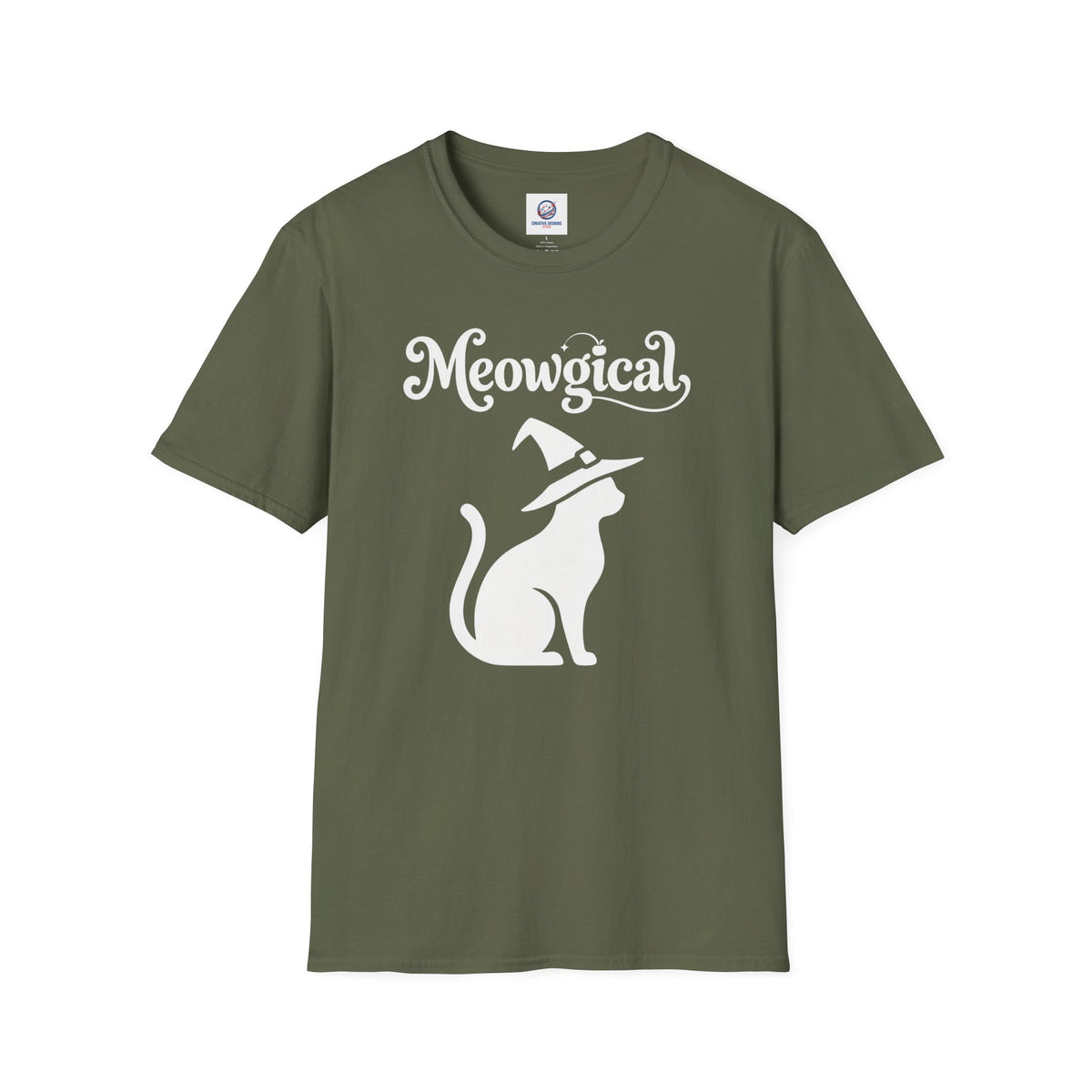 Meowgical Witch Cat T-Shirt | White Cat Silhouette Wearing A Witch's Hat | Ideal For Halloween or Any White Witches Out There Looking To Bring Some Magical Fun To Your Casual Wear | Shipped UK