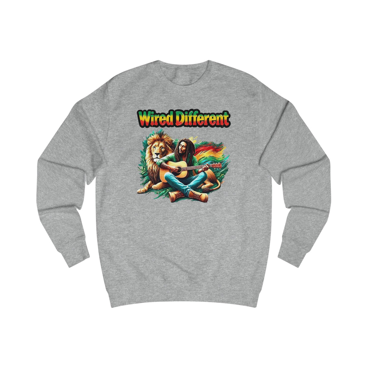 Rasta Bob, Reggae Lion Graphic Sweatshirt | Rastafarian Guitar Musician Jumper | Reggae Music Icon | Wired Different™ Slogan Top | Printed UK