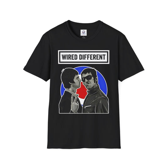 The Gallagher Brothers T-Shirt | Retro British Rock Band / Britpop Portrait Tee | Indie / MOD Inspired | Wired Different™ Slogan T-Shirt - Black | Shipped UK