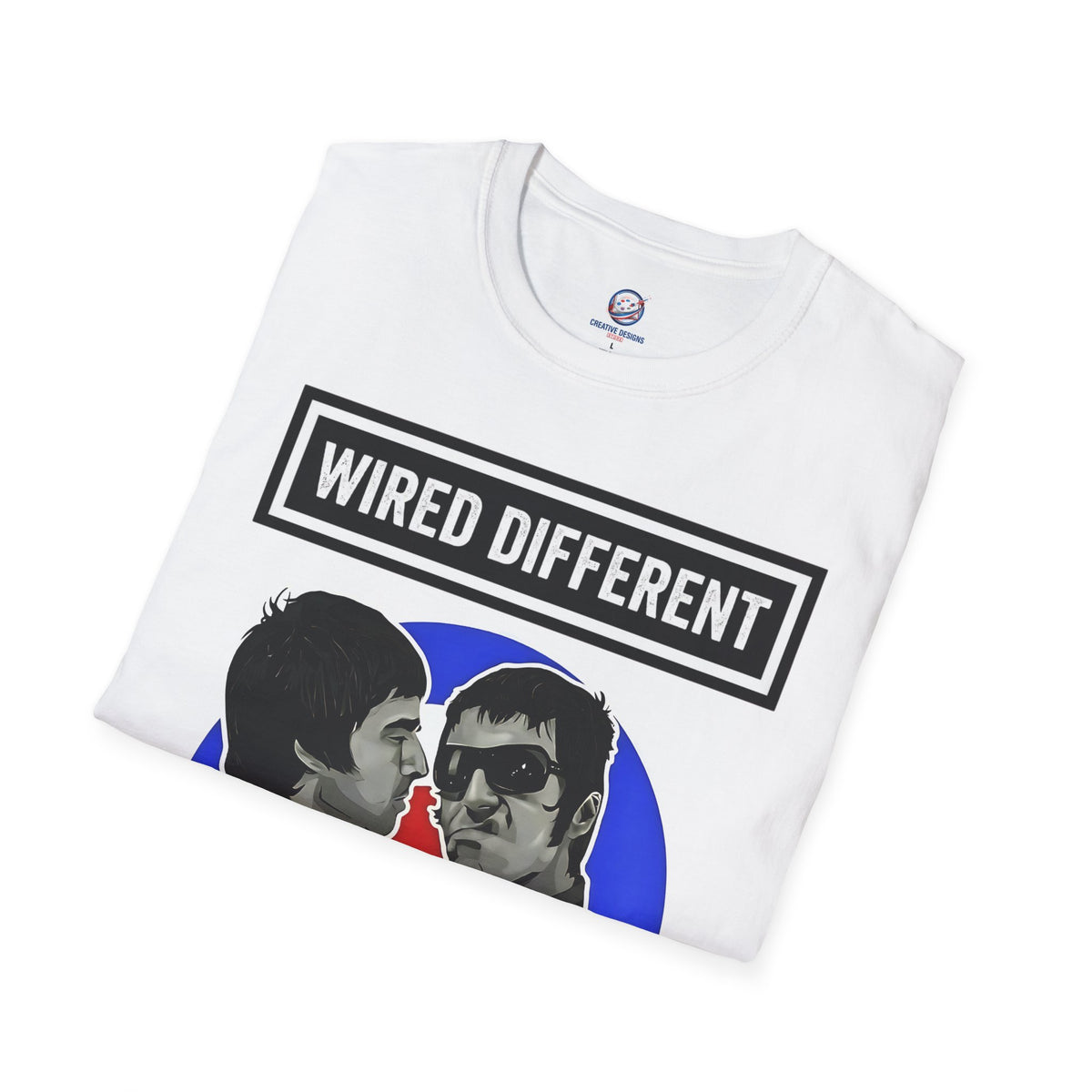 The Gallagher Brothers | Retro Rock Band / Britpop Portrait | Wired Different™ Slogan T-Shirt - White | Shipped UK