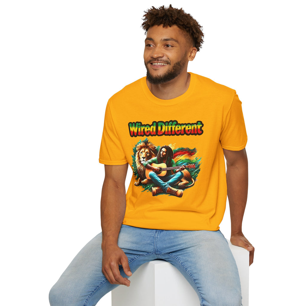 Rasta Bob, Reggae Lion Graphic T-Shirt | Rastafarian Guitar Musician Tee | Reggae Music Icon | Wired Different™ Slogan Shirt | Printed UK