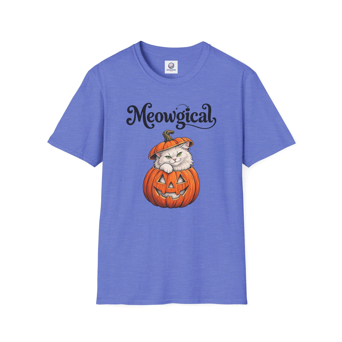 Meowgical Fluffy White Cat - Halloween Jack O'Lantern Pumpkin T-Shirt | White Cat Sitting Inside Pumpkin Halloween Tee | Casual Halloween T Shirt Gift For Her | Shipped USA